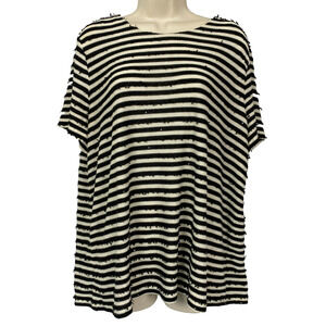 Talbots Sweater 2X Petite Striped Sequin Fringe Black Cream Glam Dressy 2XP